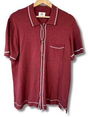 Marine Layer Wyatt Tipped Shirt Men's Medium Cotton Blend Knit Casual Chili Red